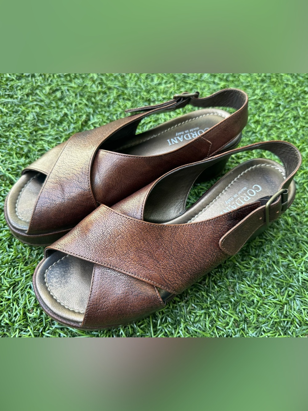 Cordani Italian Leather Slingback Wedge Sandals Size 7.5